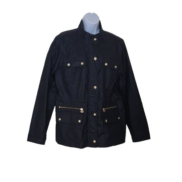 Tommy Hilfiger Women's Navy Blue Utility Zip Snap Coated Rain Jacket size XL - Picture 1 of 9